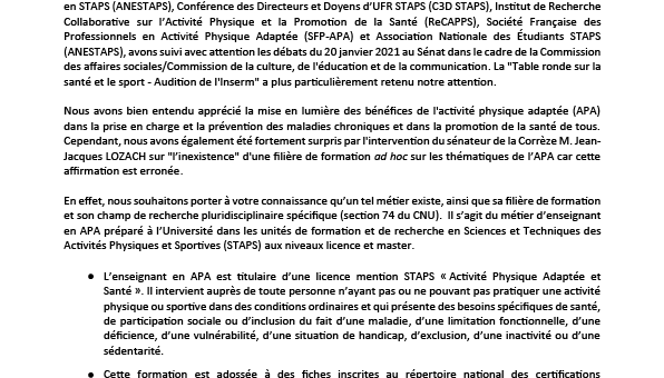 Lettre adressée au Sénat